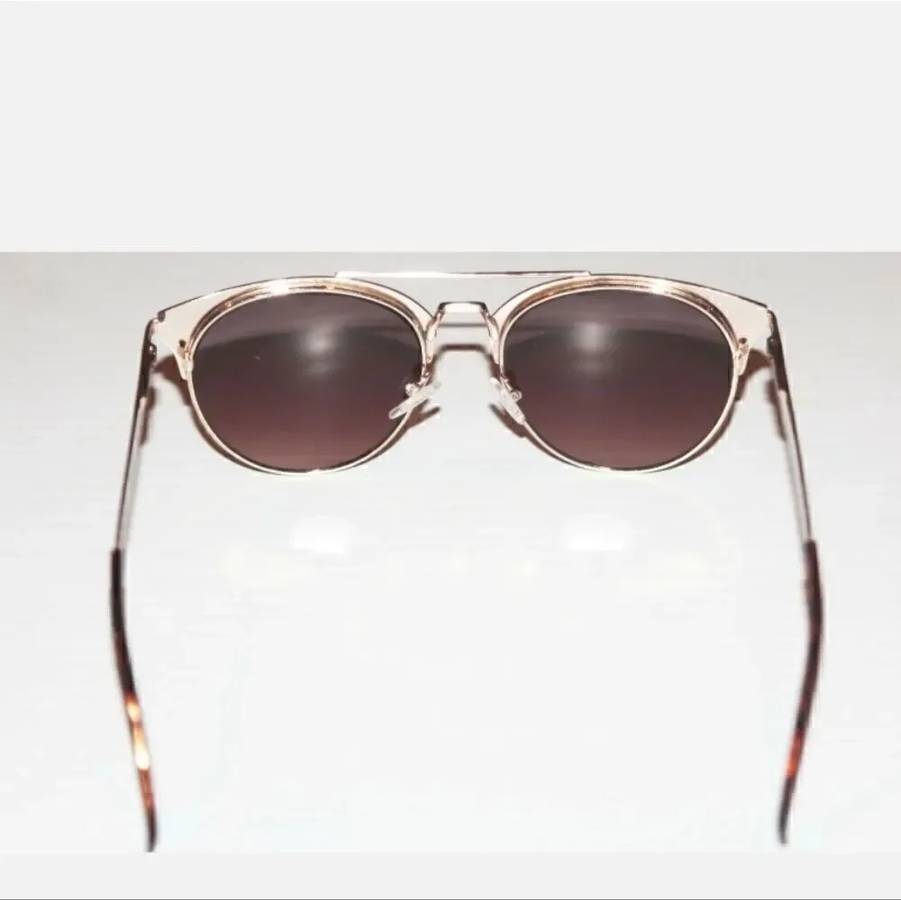 Guess GF0312 32F 54-19 135 Horn Aviator Ladies Sunglasses - Gold w/ Amber Lens